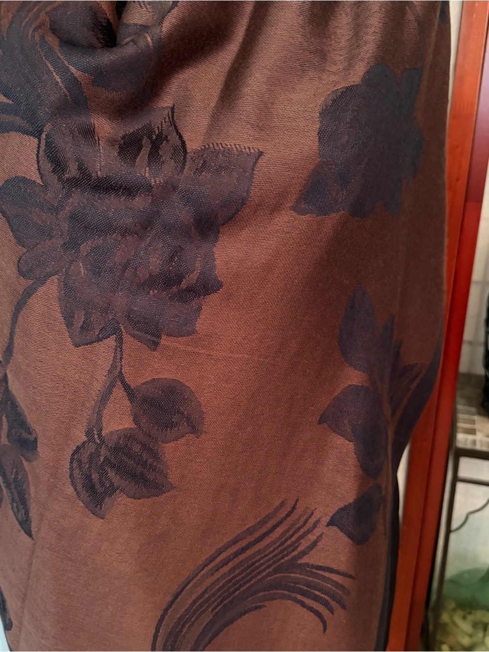 Pashmina Scarf Wrap Brown Black Floral - Picture 12 of 12